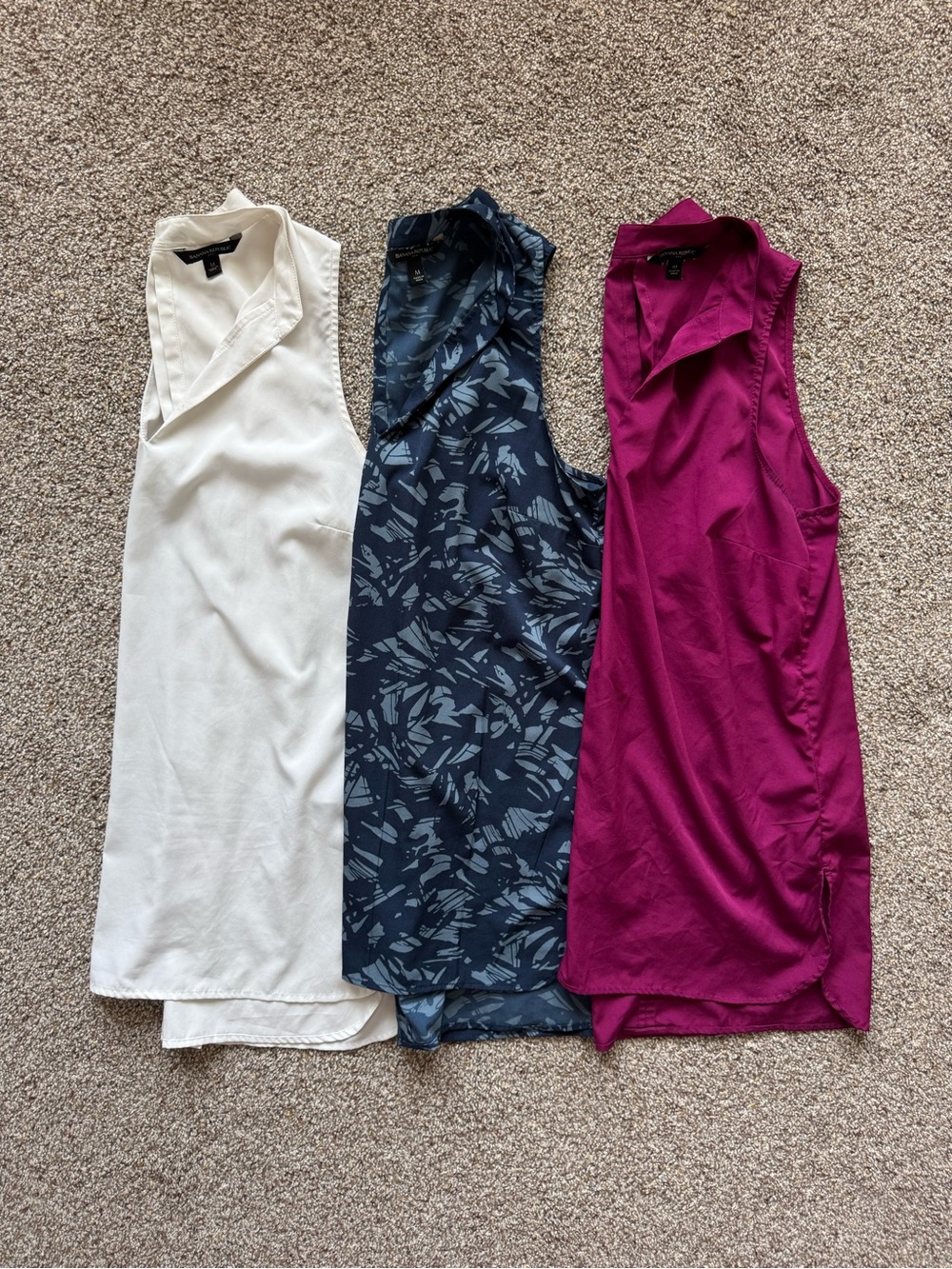 Banana Republic Sleeveless Tunic Tops - White, Navy Print, Berry - Women M